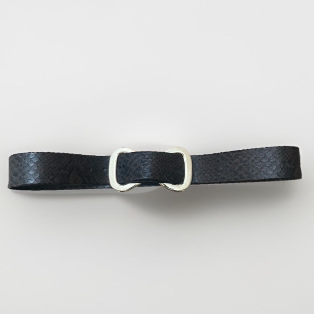 80s Leather Waist Cincher Belt Python Snakeskin Embossed Brown & Silver Womens 8